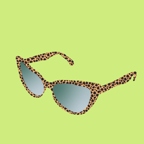 An illustration of cheetah-print sunglasses against a chartreuse background.