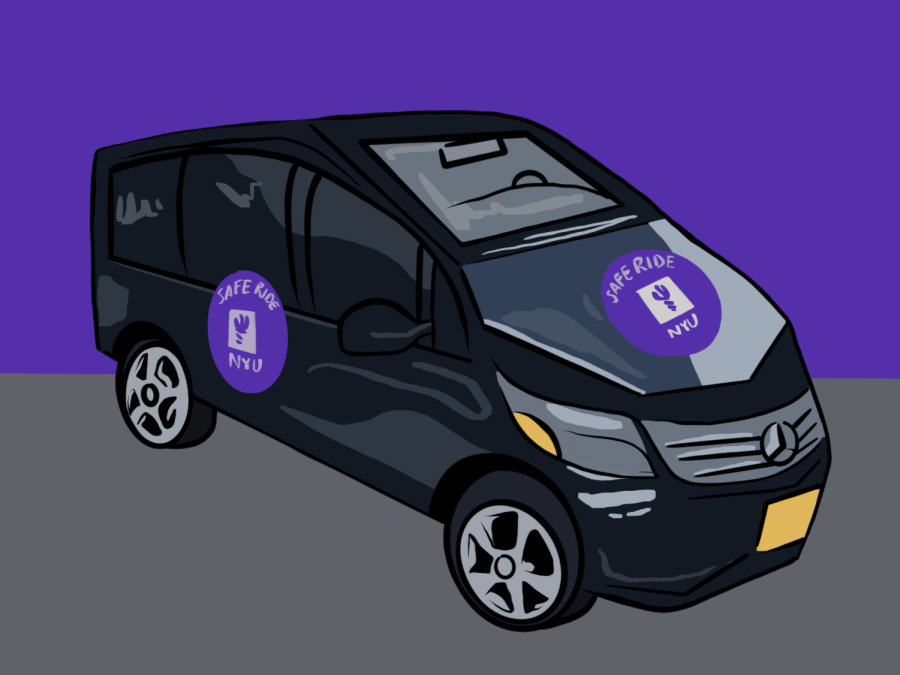 An+illustration+of+a+black+car+with+an+NYU+Safe+Ride+logo+on+the+hood+and+side.