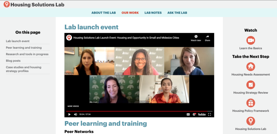 The webpage of the Housing Solutions Lab with a video of the launch event attended by the founders.