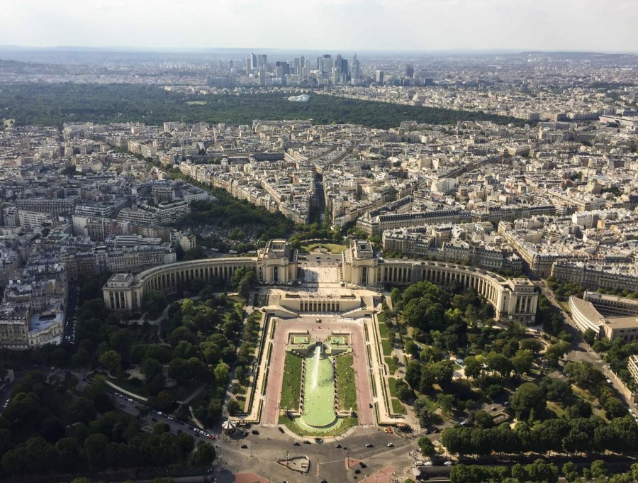 A birds-eye view of Paris from the Eiffel Tower.