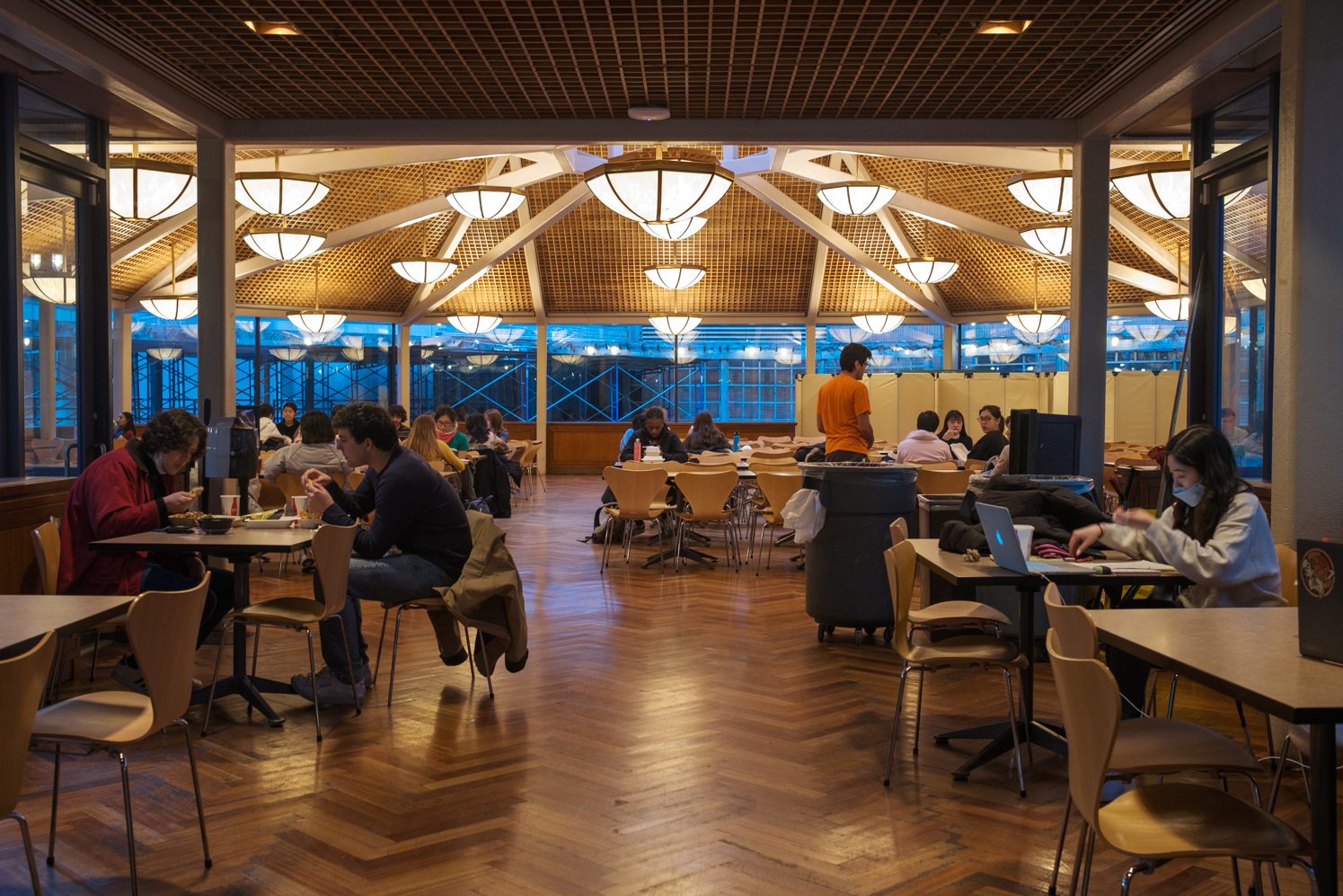 The Palladium dining hall with students shown eating.