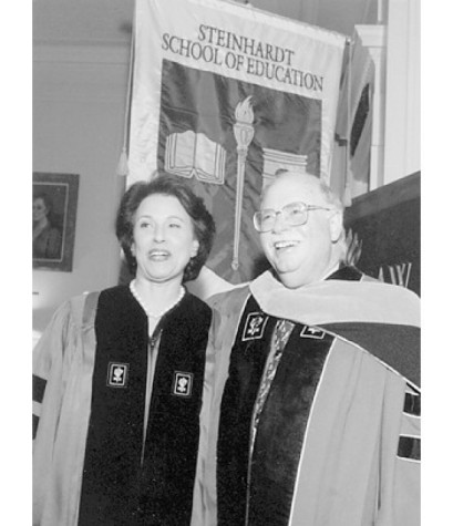 A monochromatic portrait of Michael and Judy Steinhardt.