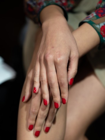 Red nails by nail artist Julie Kandalec and her team.