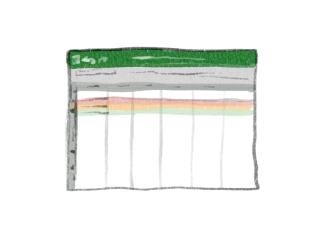 An illustration of an Excel spreadsheet with red, orange, and green rows highlighted.