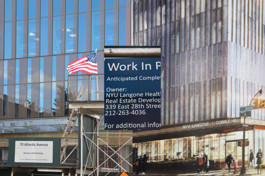 A+collage+of+three+photos%3A+On+the+left+is+a+construction+site+with+scaffolding%2C+a+U.S.+flag%2C+and+a+sign+with+text+%E2%80%9C70+Atlantic+Avenue%E2%80%9D%3B+in+the+middle+is+a+photo+of+a+part+of+a+sign+that+indicates+that+the+owner+of+the+construction+site+is+%E2%80%9CNYU+Langone+Health%E2%80%9D%3B+on+the+right+is+a+concept+image+of+the+completed+building+with+a+glass+facade+and+the+text+%E2%80%9CNYU+Langone+Cobble+Hill.%E2%80%9D