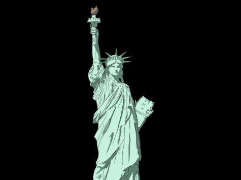 An illustration of the Statue of Liberty against a black background.