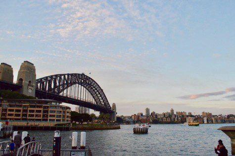 A view of the Parramatta River with the Sydney Harbour Bridge and Park Hyatt Sydney on the left.