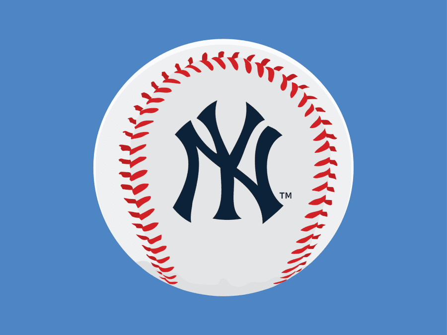 An+illustration+of+a+white+baseball+with+a+red+seam.+The+New+York+Yankees+logo+is+printed+in+the+middle.