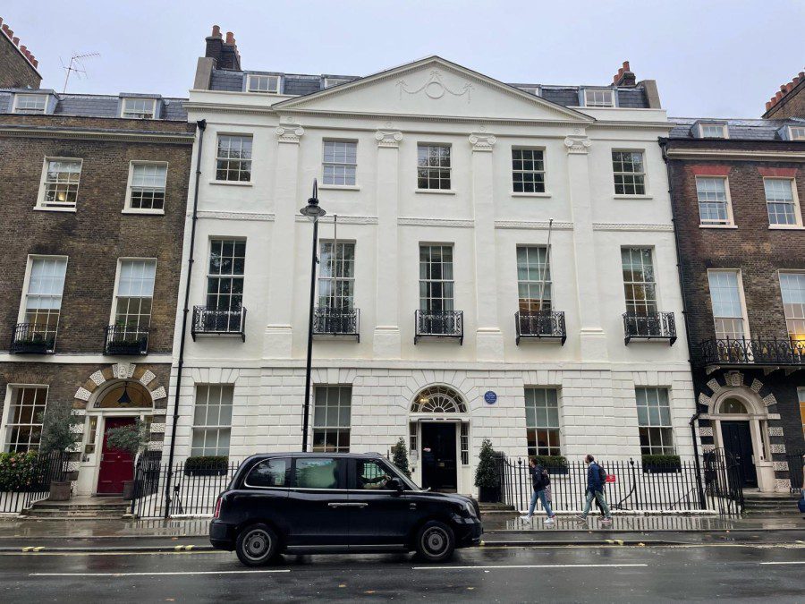 An exterior shot of the main NYU London building, located at 6 Bedford Square in London.