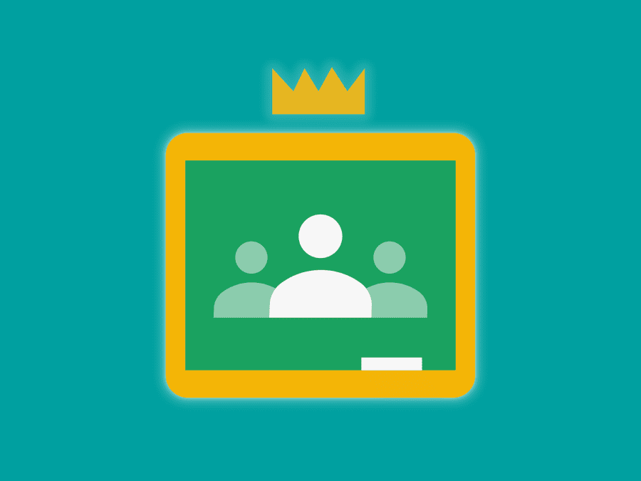 Illustration+of+the+Google+Classroom%E2%80%99s+logo+with+a+crown+on+a+light+blue+background.  +white+on+green+board+in+yellow+frame.