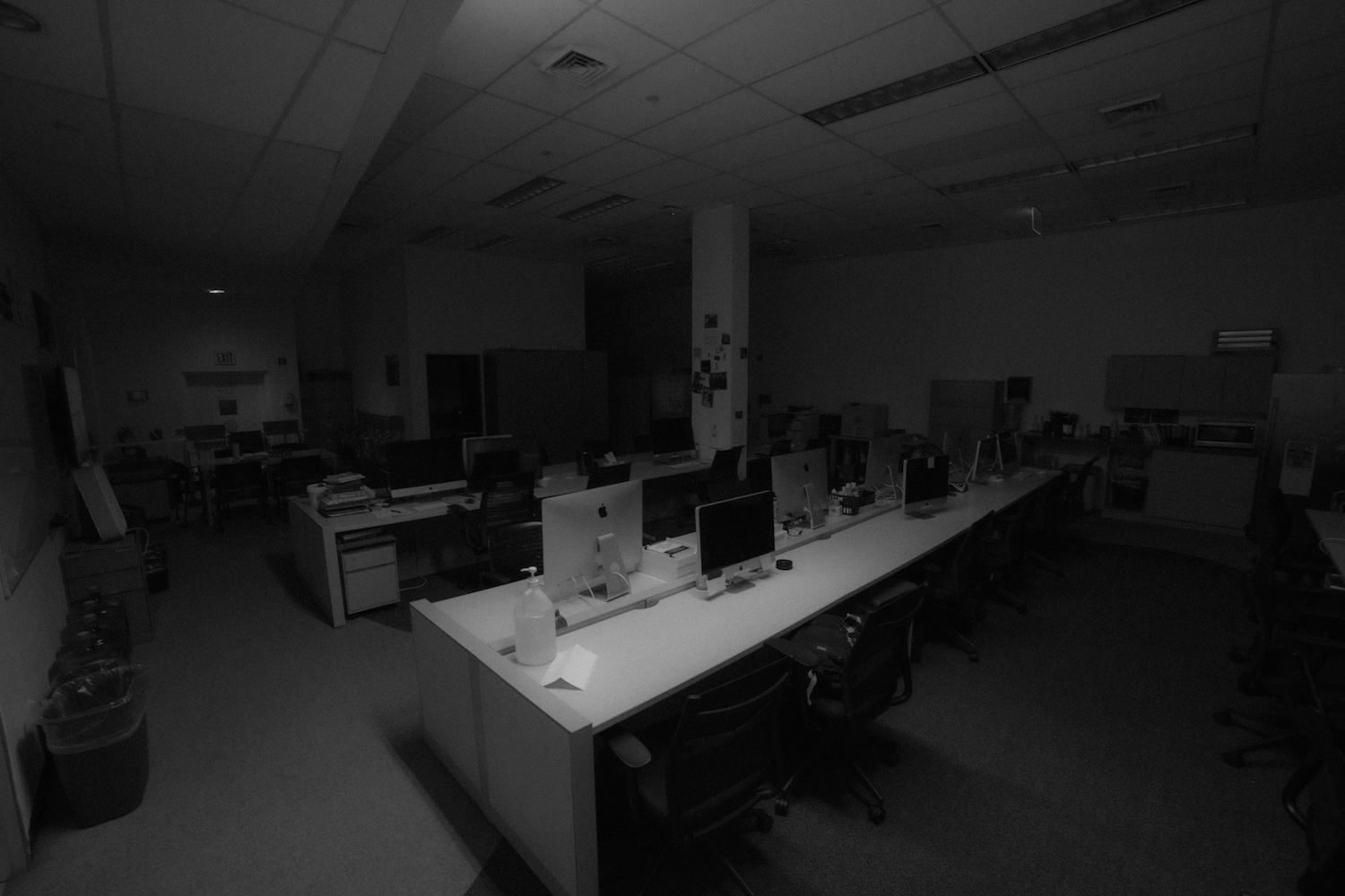 An empty W.S.N. office with lights off.
