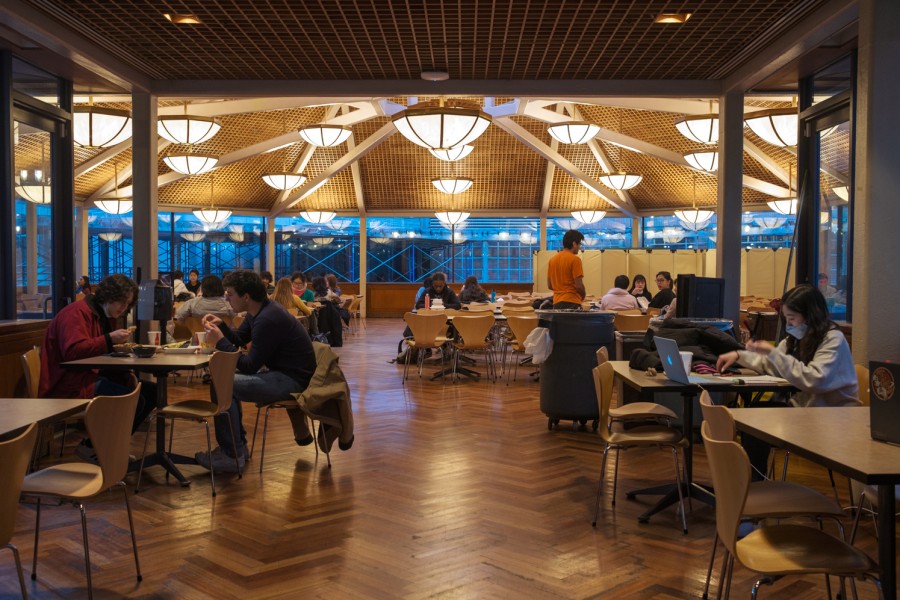 Students eating in the Palladium dining hall.
