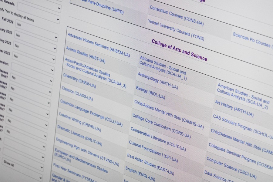 A screen displaying the course search system of N.Y.U.’s student information system, which is called Albert.