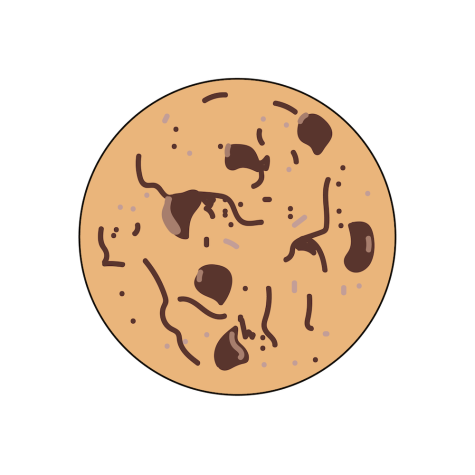 An illustration of a beige cookie with chocolate chips.