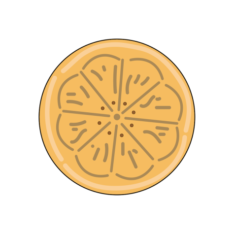 Illustration of a beige lemon-shaped cookie.
