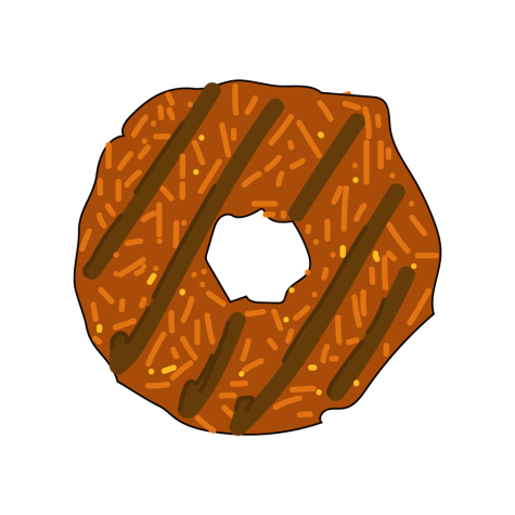 An illustration of an orange-brown donut-shaped cookie with uneven edges and symmetrical brown lines across its surface.