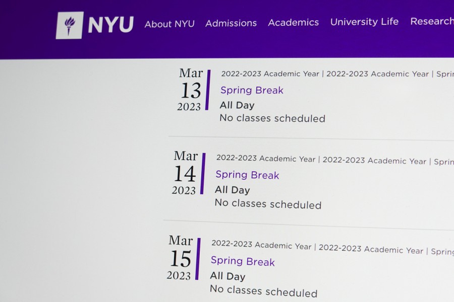 A photo of a computer screen displaying N.Y.U.’s academic calendar.