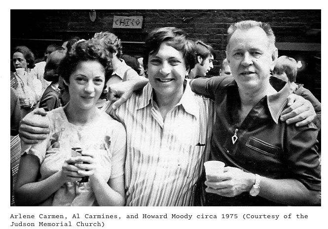 A black-and-white photo of Arlene Carmen, Al Carmines and Howard Moody in nineteen seventy-five.