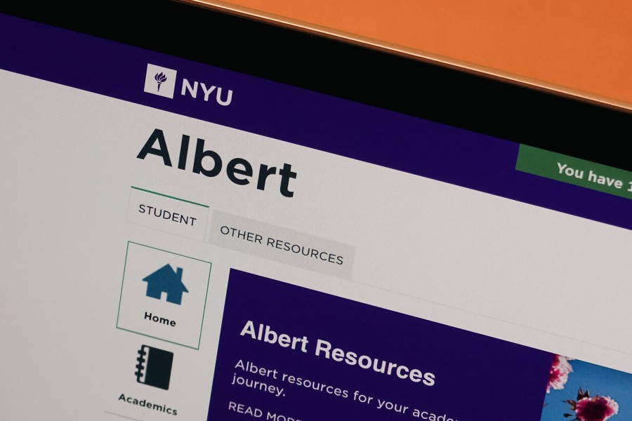 A laptop displaying the webpage of N.Y.U.’s Albert course registration system.