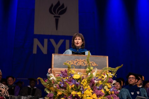 Dean Victoria Rosner of the Gallatin School of Individualized Study addresses award recipients.