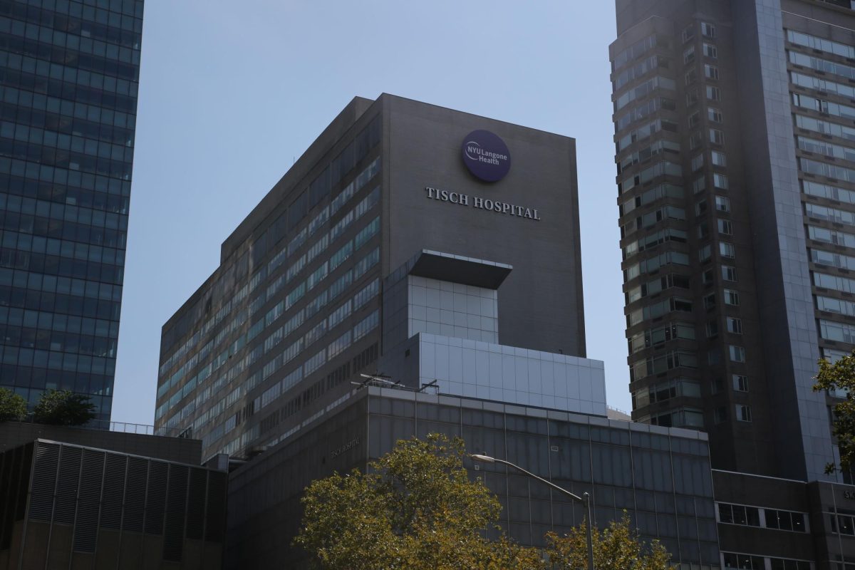 An exterior shot of the N.Y.U. Langone Health Tisch Hospital building, located on 550 1st Ave.