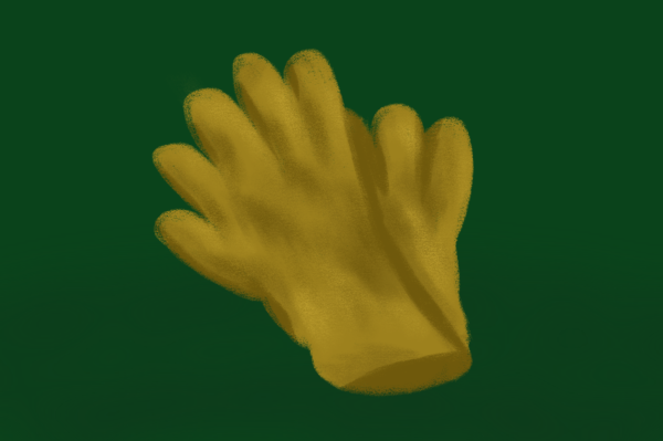 An illustration of yellow gloves on a green background.