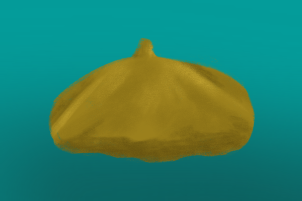 An illustration of a yellow hat on a turquoise background.