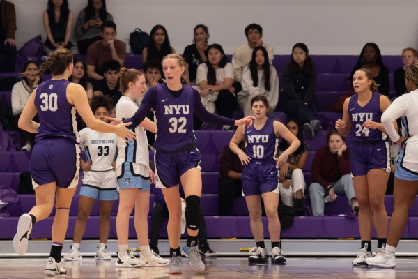 Graduate student and forward Morgan Morrison substitutes in for senior and forward Natalie Bruns in N.Y.U. women’s game against Johns Hopkins University.