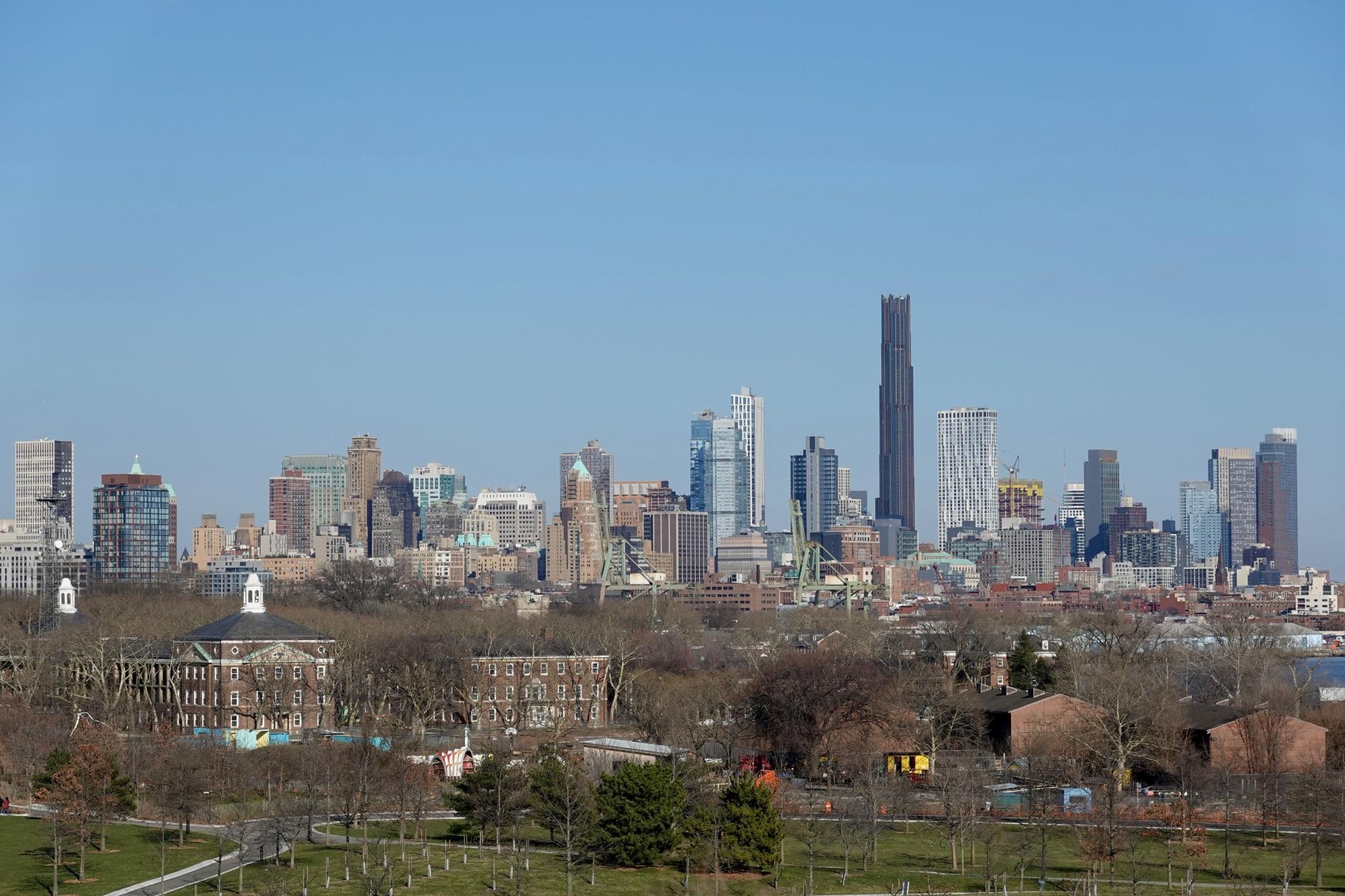 A view of the New York City skyline from Governors Island.