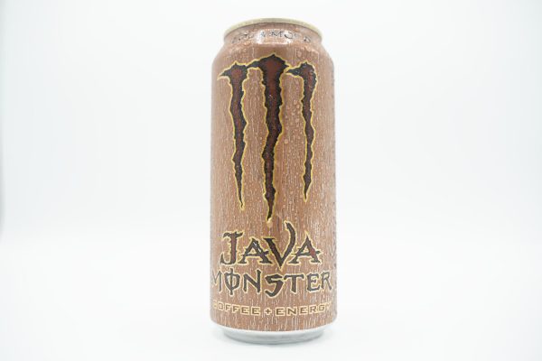 A wet brown can of Java Monster.