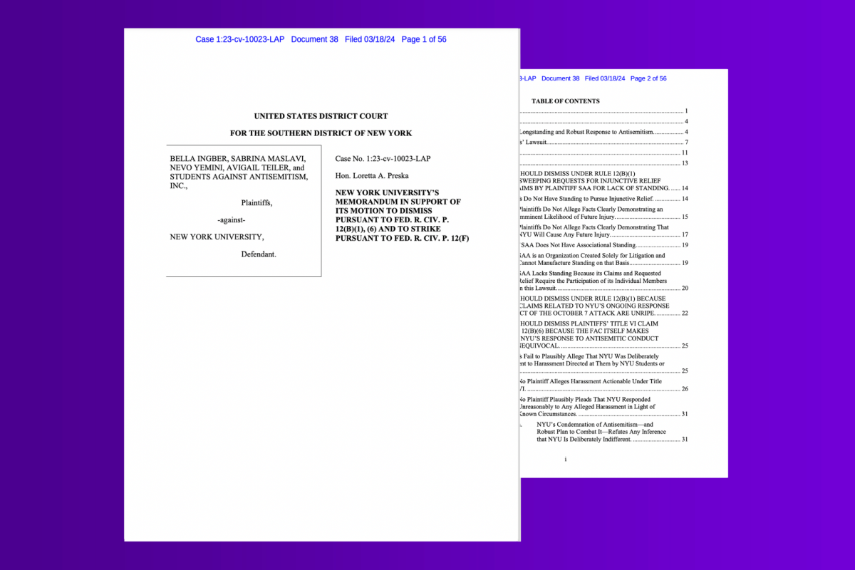 A graphic of the first two pages of a legal opinion document on a purple background.