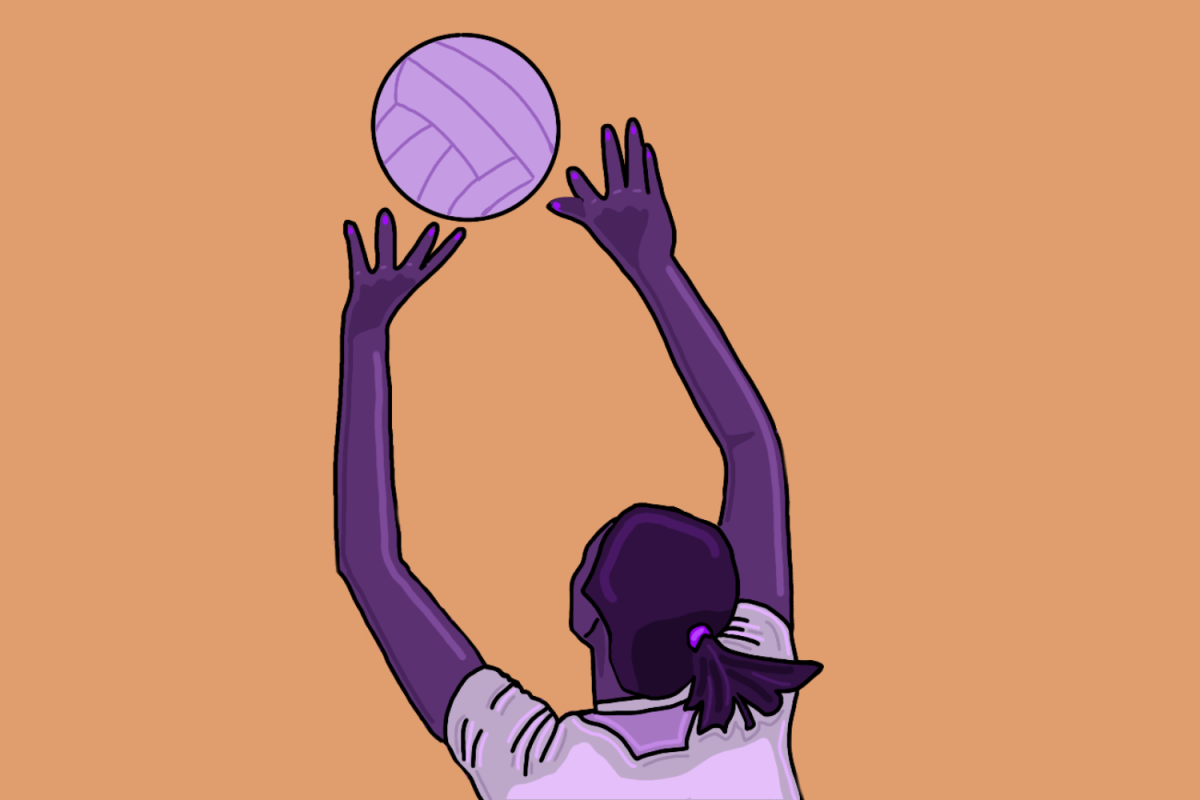 An illustration of a person setting a volleyball.