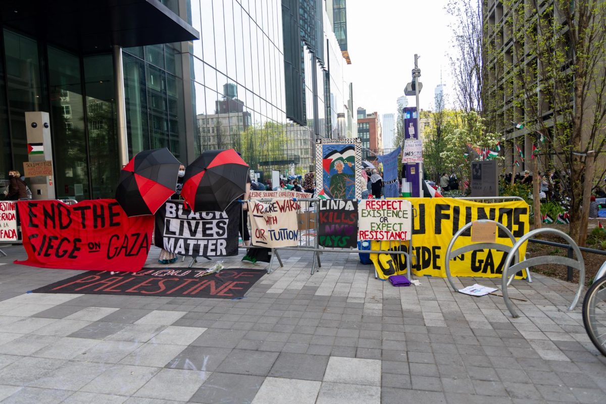 The Gaza Solidarity Encampment outside Paulson Center on Sunday evening, 48 hours after it was first set up. (Krish Dev for WSN)