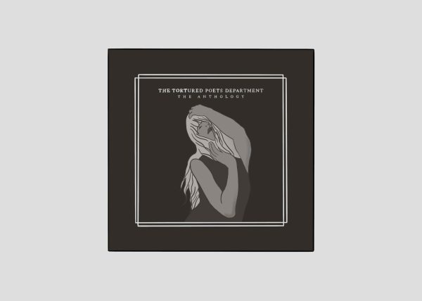 Illustration of a blonde woman on a black and white album cover clutching her head with both hands.