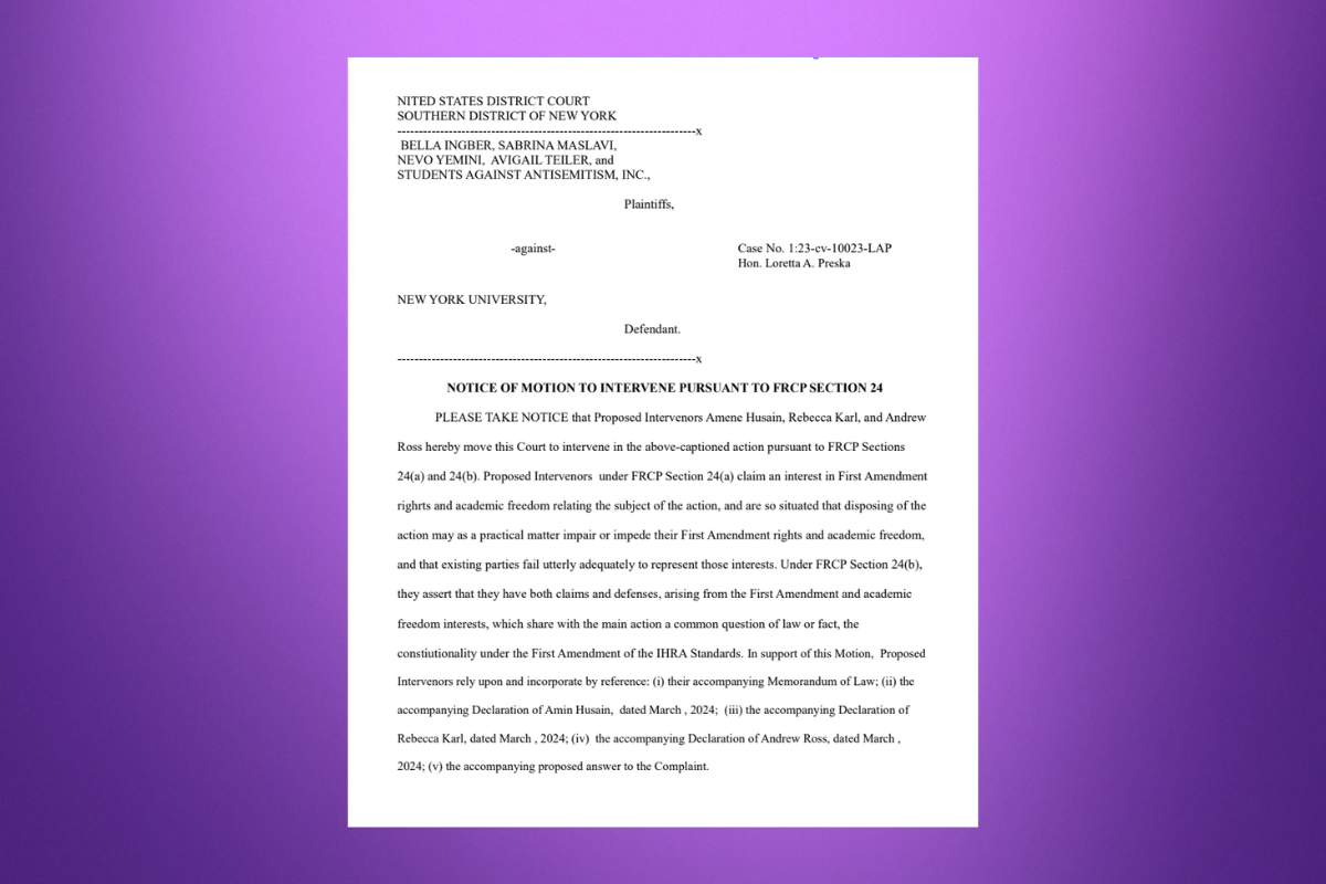 A graphic of the first page of a legal document on a purple background.