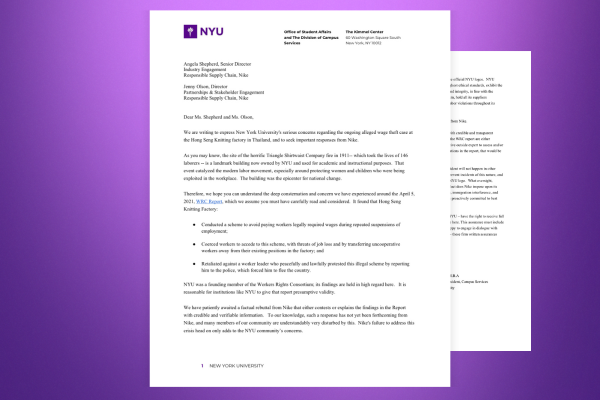 Graphic of an email from the Office of Students Affairs and the Division of Campus Services on a purple background.