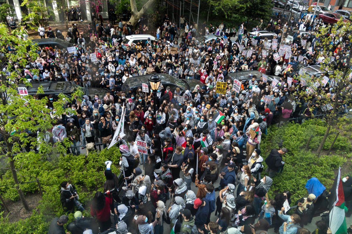 An overhead shot of hundreds of protesters.