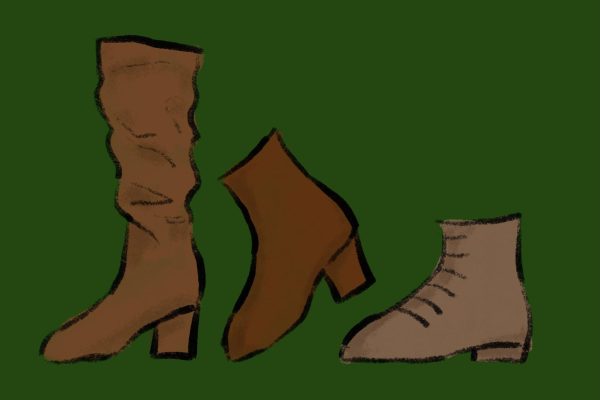 An illustration of three brown suede boots of different heights.