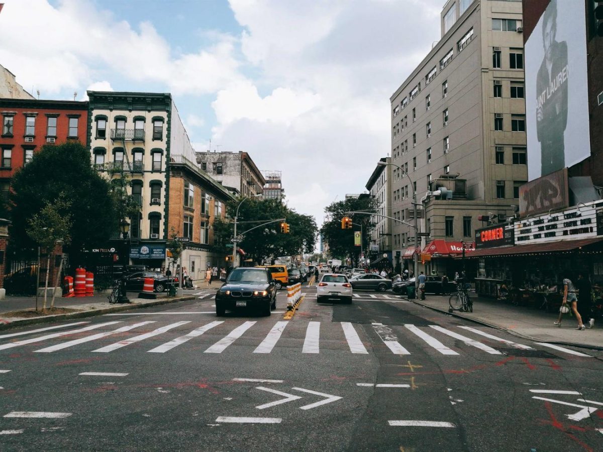 A view down the road of the SoHo neighborhood.