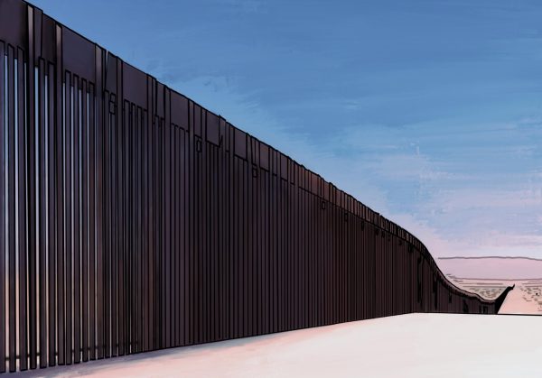 An illustration of a long wall along a horizon.