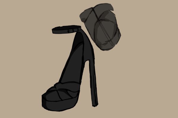 A very high black stiletto heel with a criss cross front.