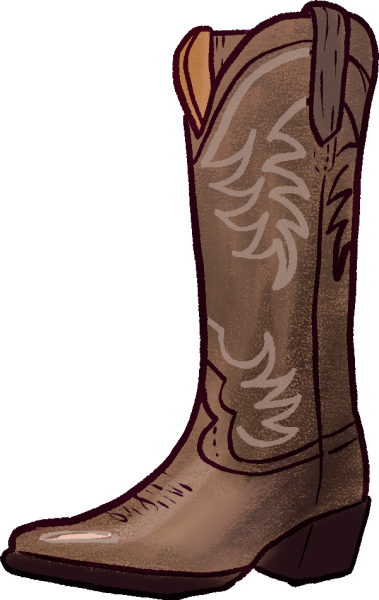 An illustration of a brown cowgirl boot with a light brown pattern.