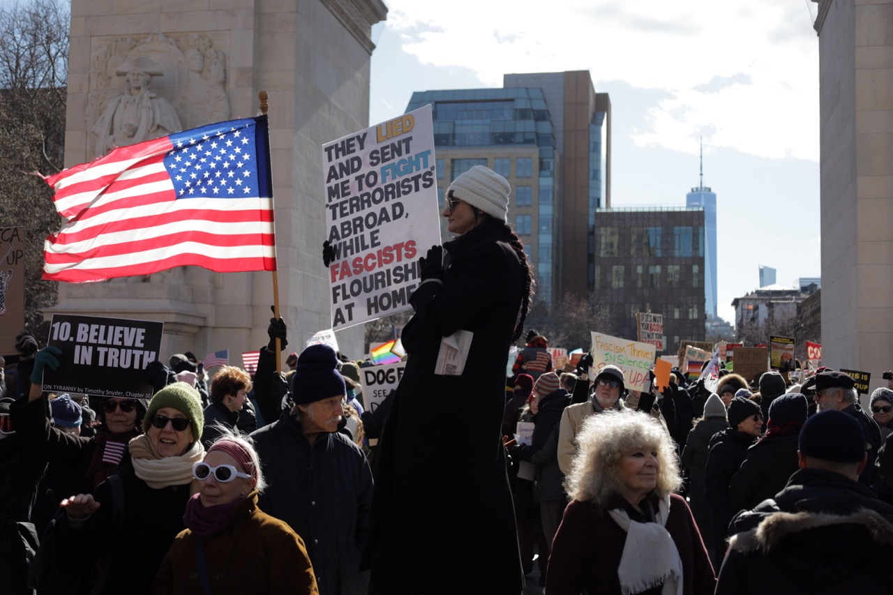 Thousands protest Trump at Presidents’ Day demonstration in Washington Square Park