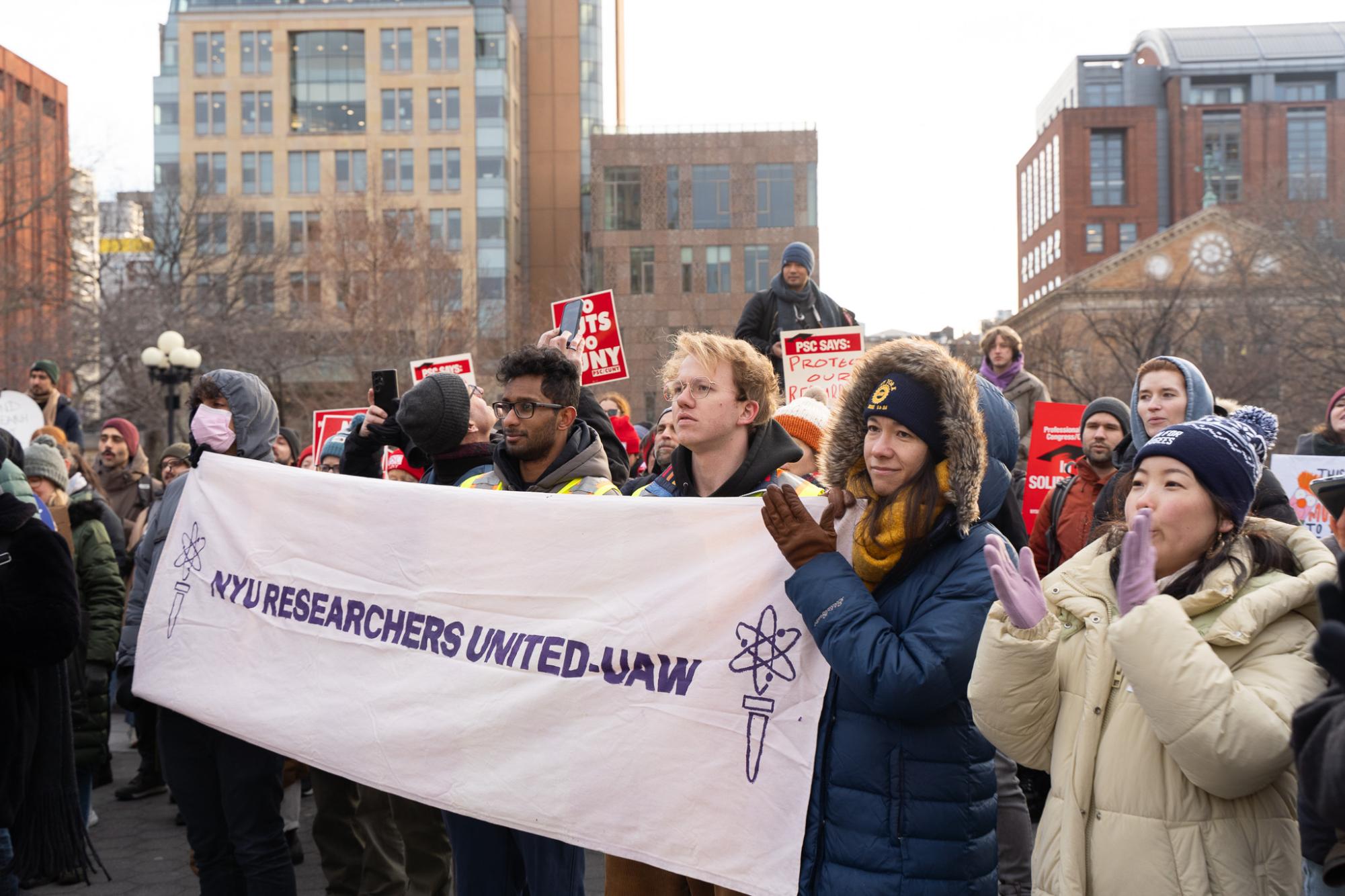 Hundreds protest Trump research cuts in Washington Square Park