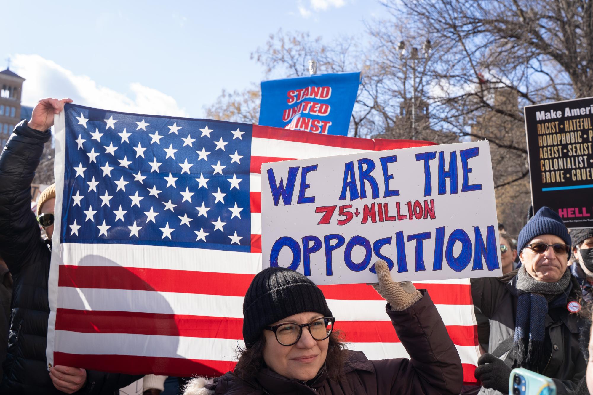 Thousands protest Trump at Presidents’ Day demonstration in Washington Square Park