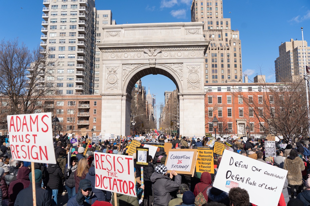 Thousands protest Trump at Presidents’ Day demonstration in Washington Square Park