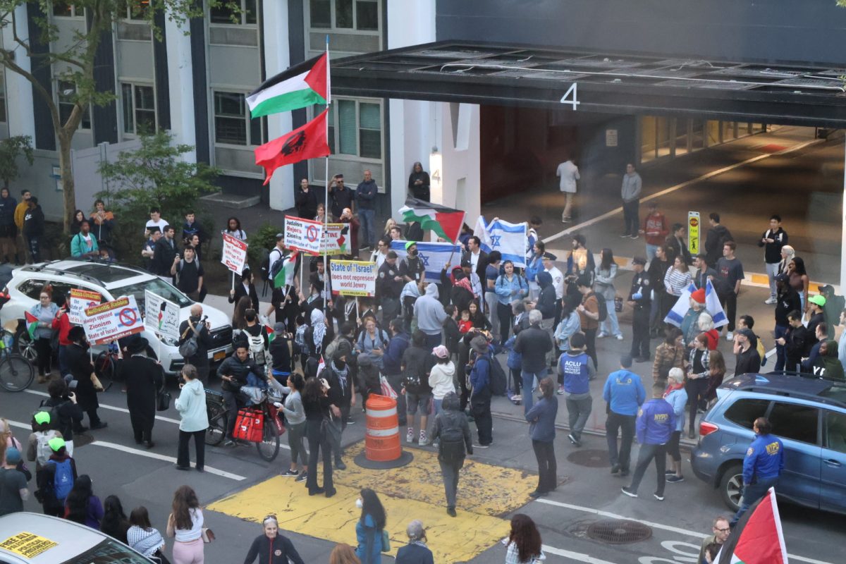 On May 3, NYU authorized the arrests of around 14 students at the Paulson Center encampment, with hundreds protesting the sweep throughout the day. (Alisia Houghtaling for WSN)