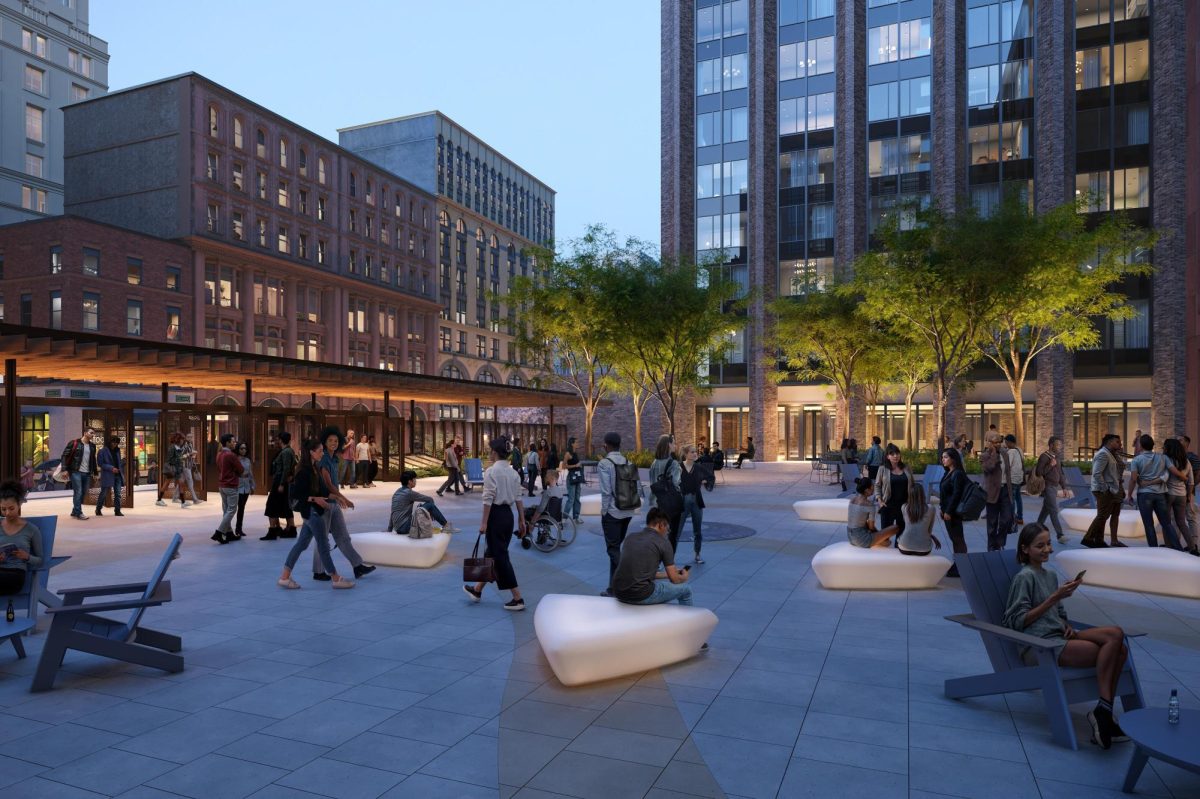 Mock-up of Gould Plaza’s renovations, set to be complete in spring 2026, sent from Joseph Tirella. (Courtesy of NYU)
