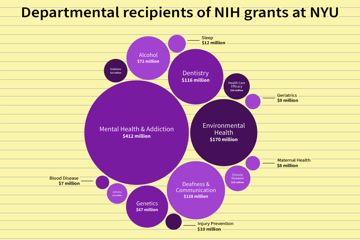 NIH funding spanned dozens of areas of study at NYU’s Grossman School of Medicine, with hundreds of grants supported annually. (Kyra Reilley for WSN)