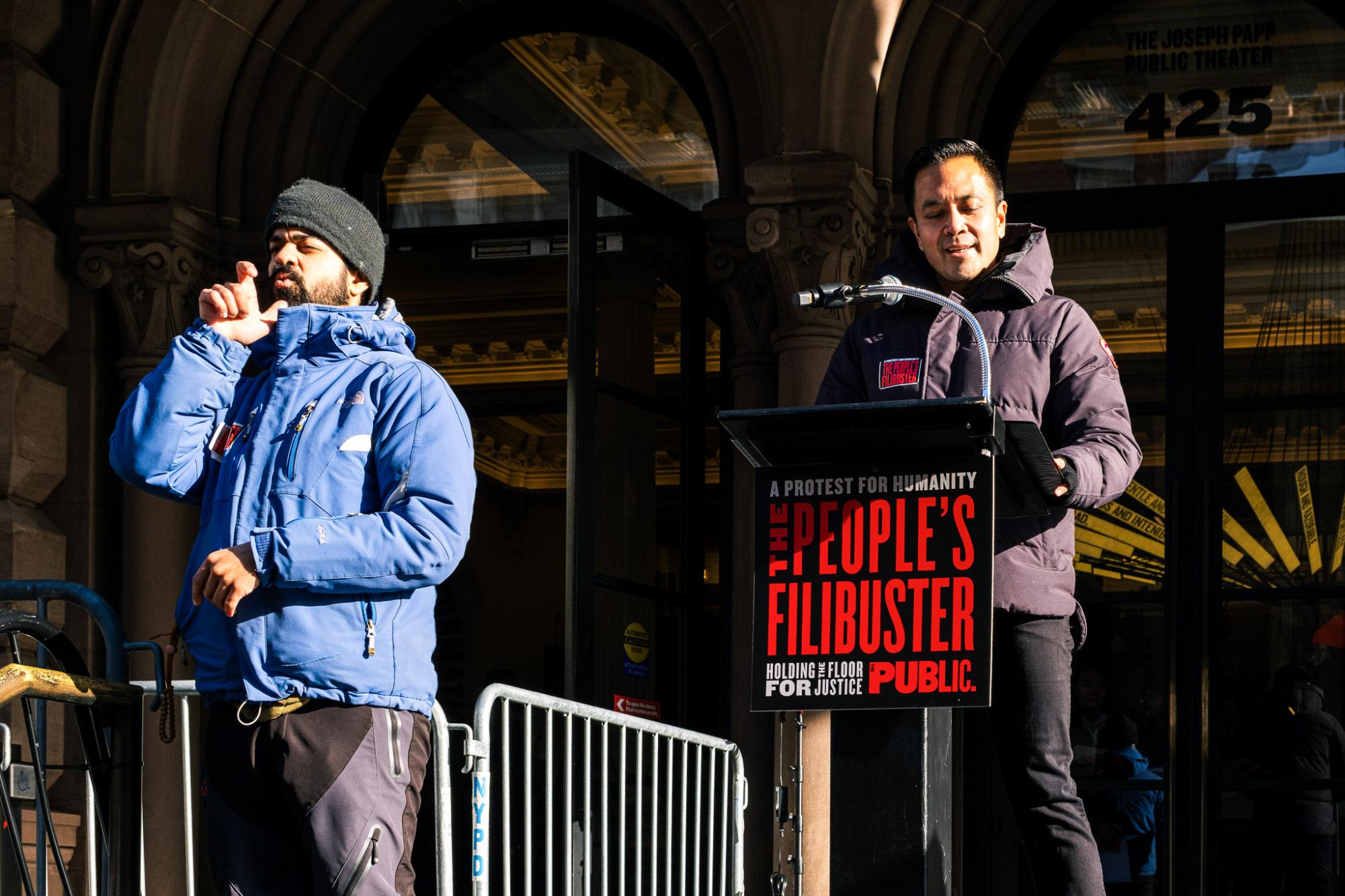 Hundreds protest ICE outside The Public Theater
